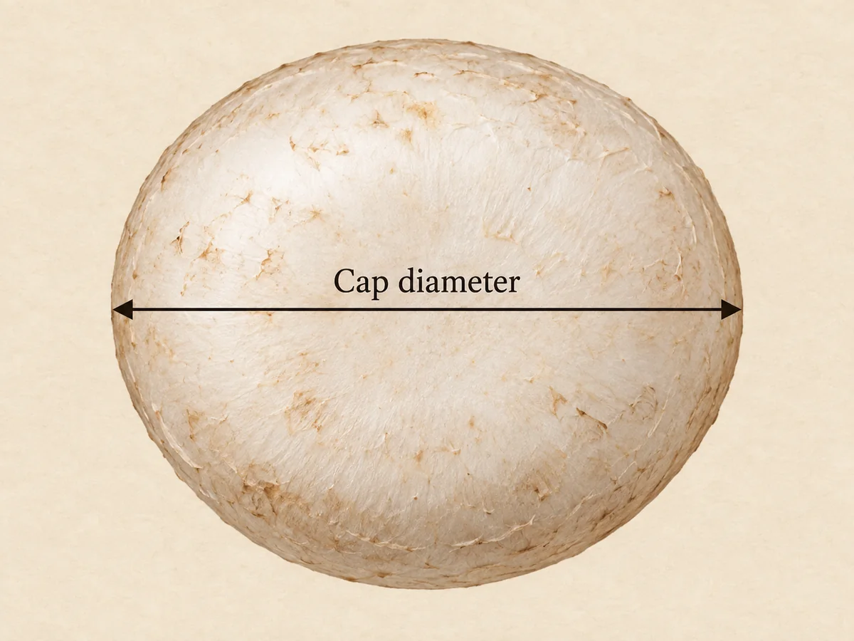 Top view of a button cap with an arrow across its greatest width