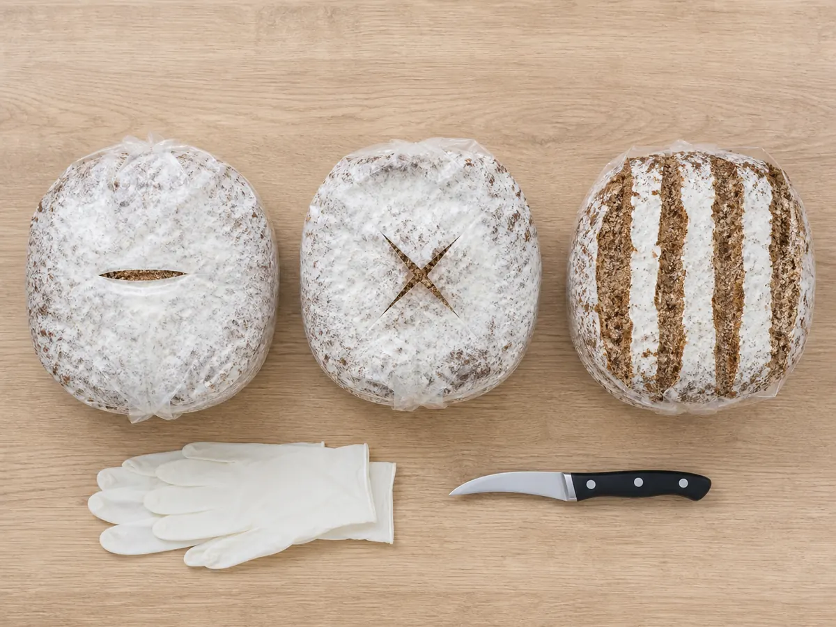 Side slit, small X, and broad top opening prepared as different mushroom kit choices