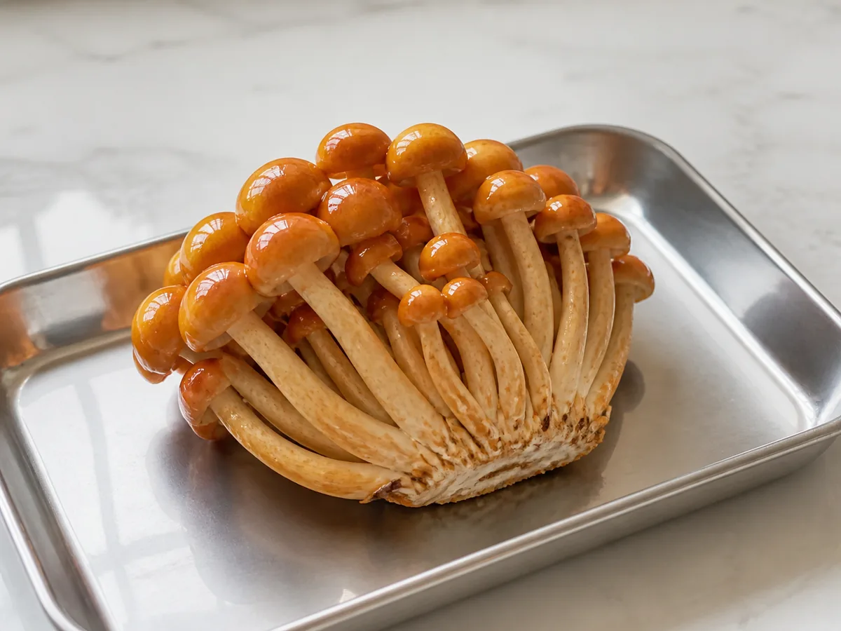 Fresh joined Nameko cluster in a shallow tray