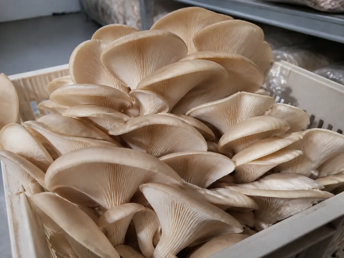 Intact Phoenix oyster clusters cooling in a breathable harvest crate