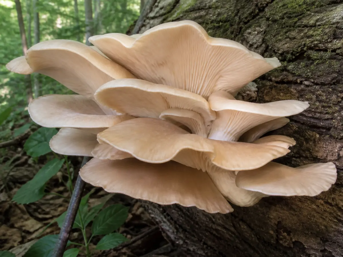 Pale Phoenix oyster cluster attached laterally to hardwood