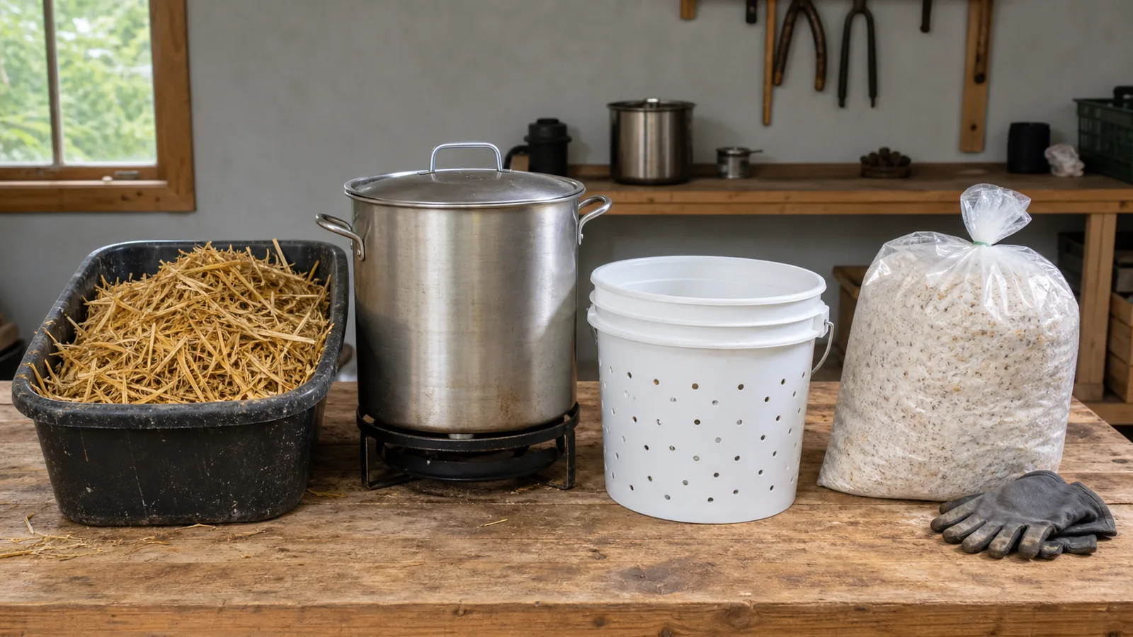 Chopped straw being prepared for oyster mushroom substrate - straw substrate | KnowTheSpore