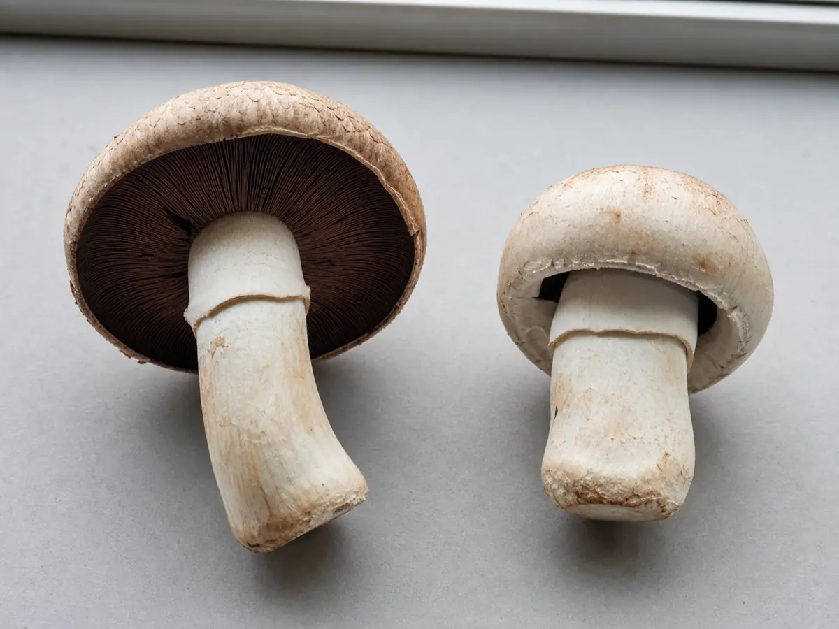 Mature open mushroom with exposed gills beside an immature closed cap - how to take a spore print