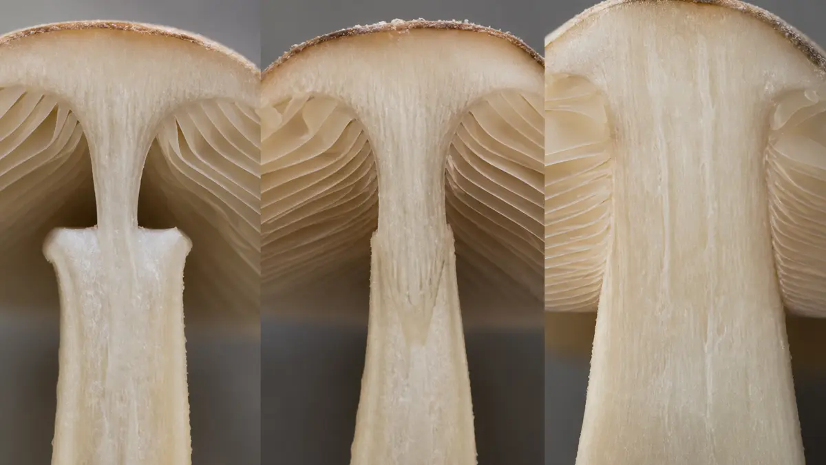 Macro cross-sections of free, adnexed, and adnate mushroom gills