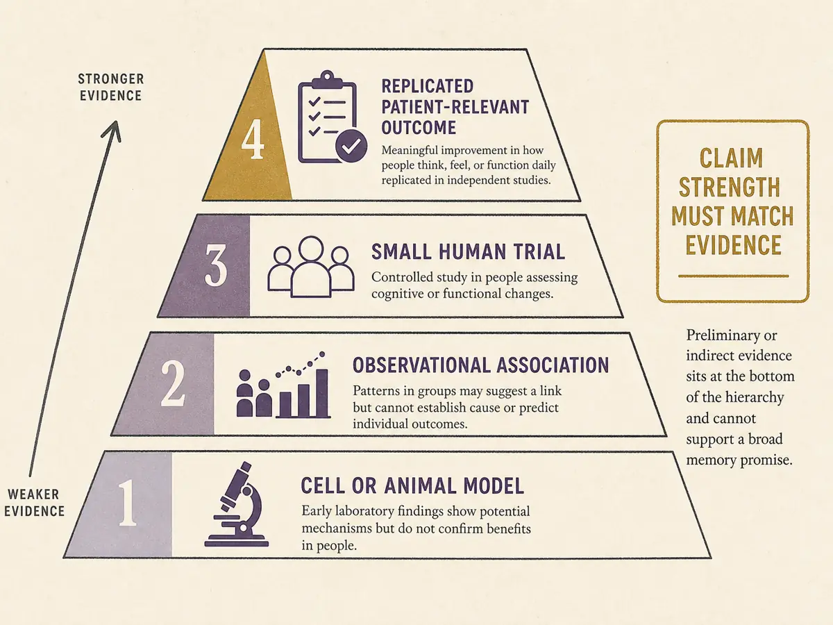 Four-level evidence hierarchy from laboratory models to replicated patient-relevant outcomes