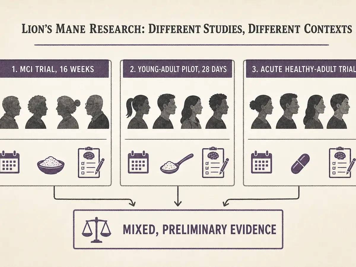 Three lion's mane study contexts compared by population and duration