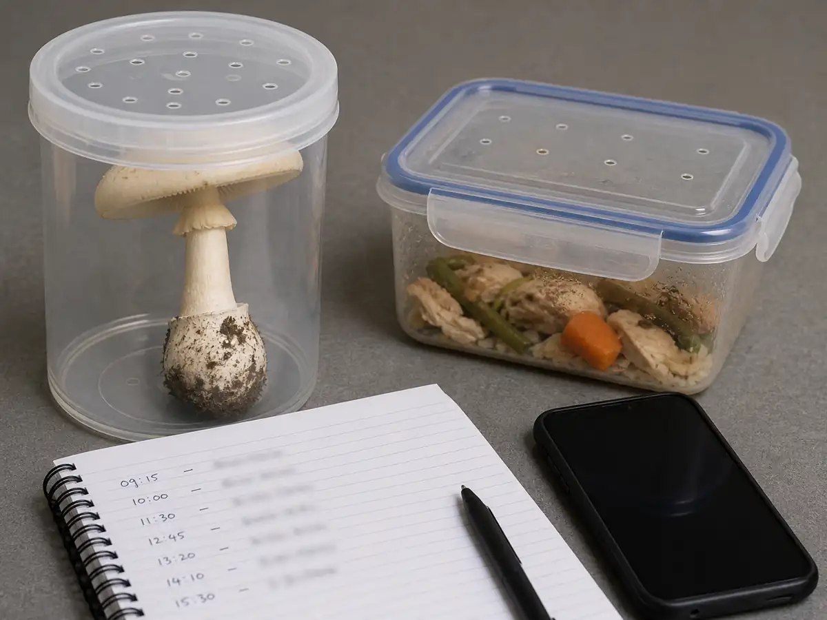 Whole amanita meal leftovers and exposure notes preserved for review