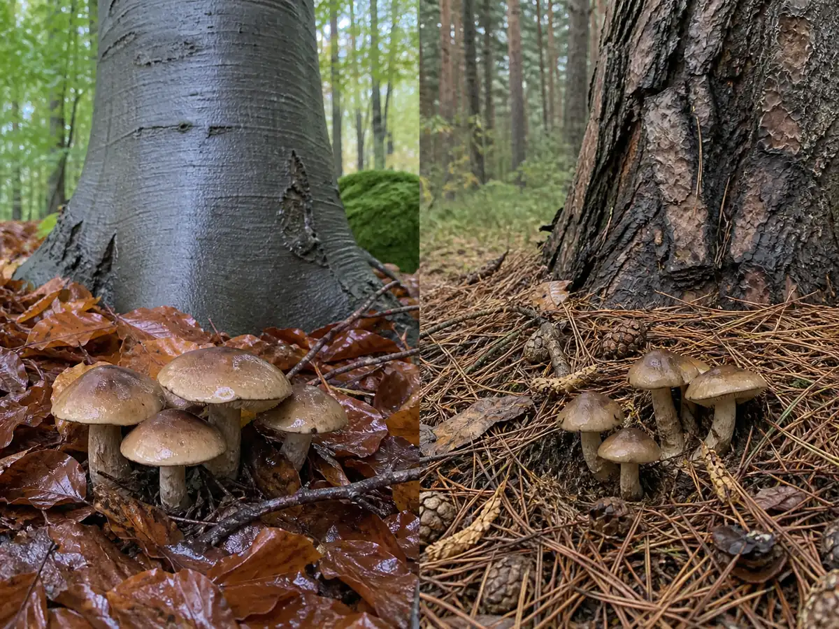 Brown knights under beech leaves and pine needles