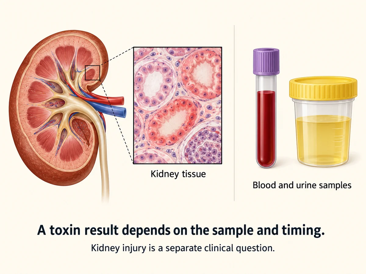 Kidney tissue and sampled blood or urine as different evidence compartments