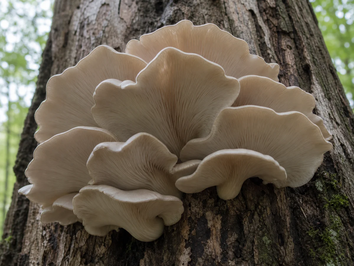 Illustration of Oyster Mushroom showing its key field marks