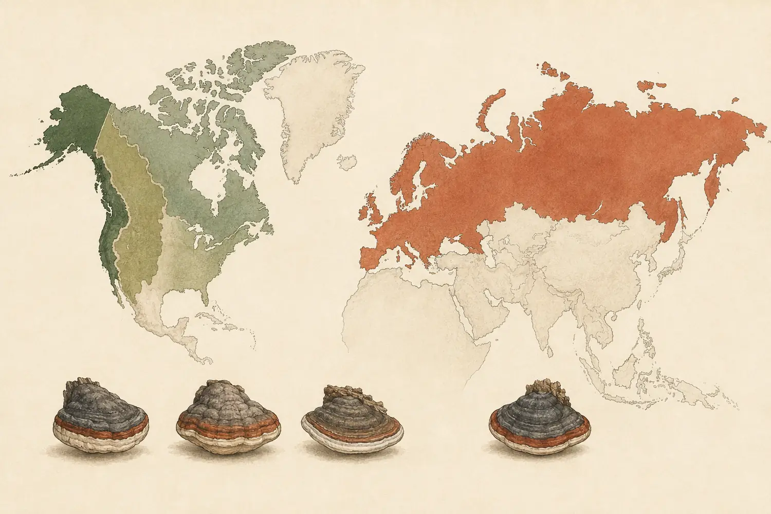Conceptual northern distribution of the Eurasian red-belted conk and related North American lineages