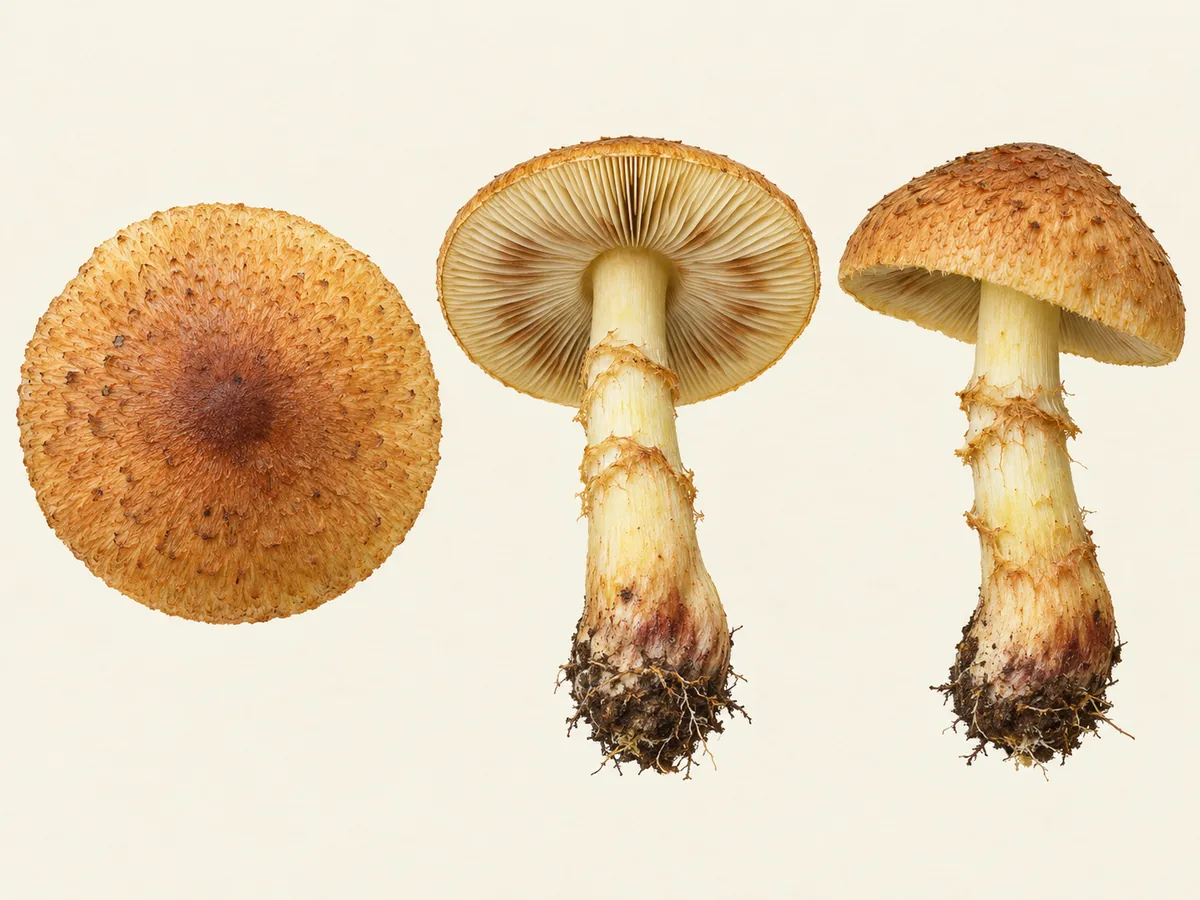 Tawny webcap cap texture, pale gills, yellow veil zones and clubbed stem