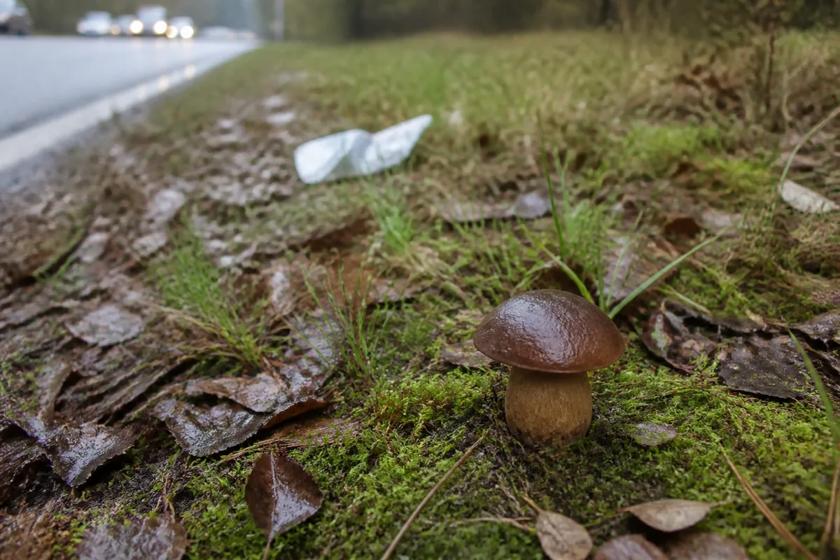 A bay bolete left beside a roadside edge rather than collected for food - roadside bay bolete pregnancy risk