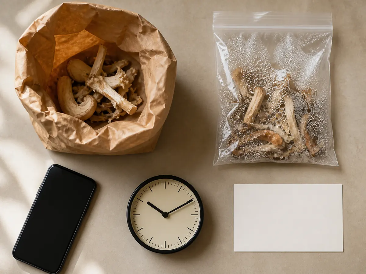 Paper bag and closed plastic bag compared for preserving mushroom evidence