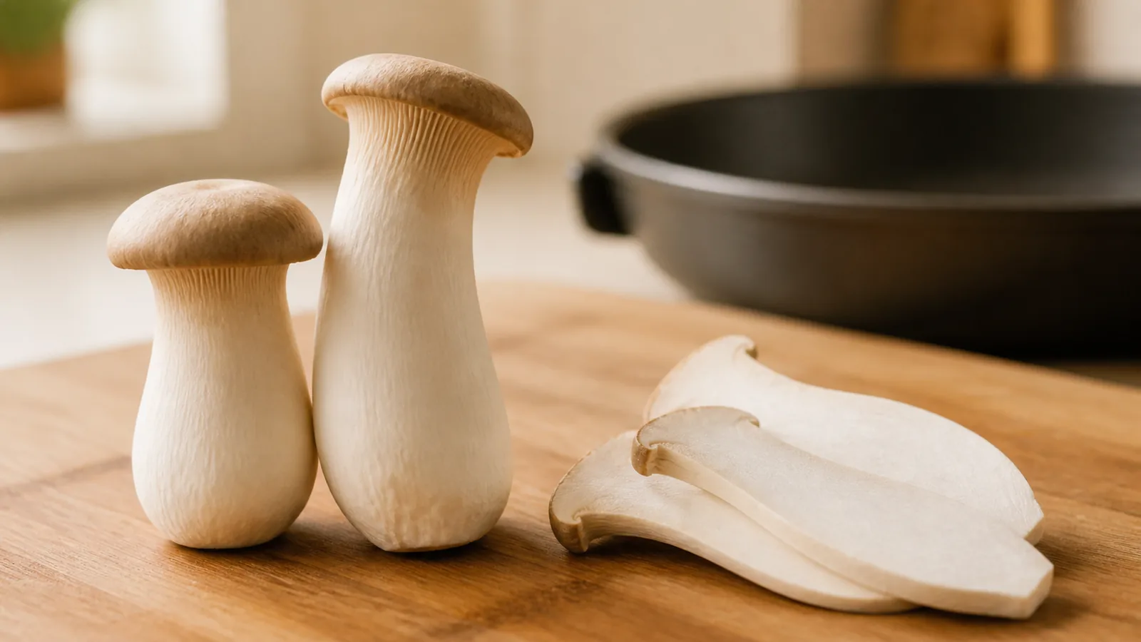 Whole and sliced king oyster mushrooms prepared for even cooking - king oyster pregnancy safety | KnowTheSpore