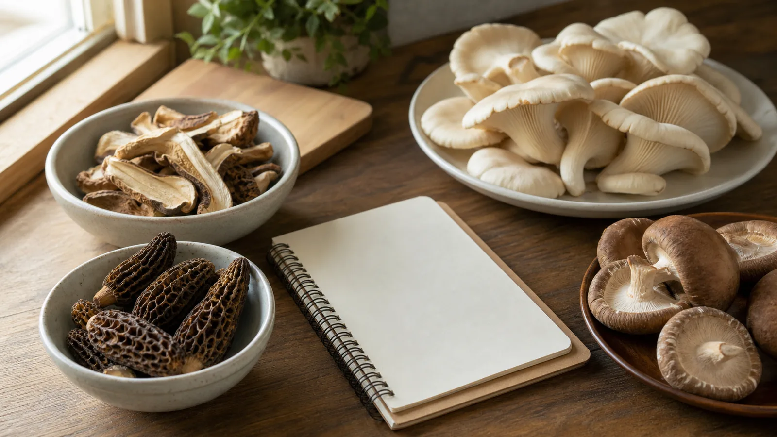 Dried morels, porcini, and shiitake arranged as morel substitutes - morel substitute | KnowTheSpore