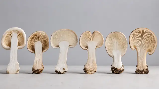 Cross-sections comparing free, adnexed, adnate, notched, and decurrent mushroom gills